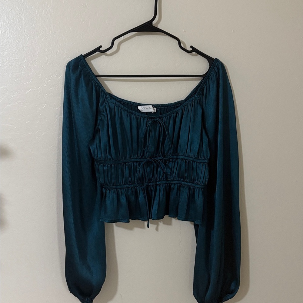 All in Favor Teal Off-Shoulder Blouse - Picture 5 of 8